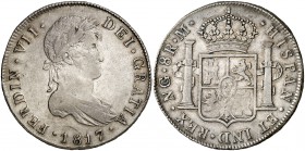 1817. Fernando VII. Guatemala. M. 8 reales. (Cal. 465). 26,80 g. Escasa. MBC-/MBC.