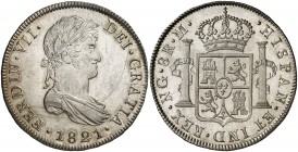 1821. Fernando VII. Guatemala. M. 8 reales. (Cal. 470). 27,01 g. Bellísima. Pleno brillo original. Rara así. S/C-.