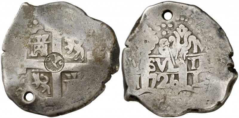 1726. (Kr. falta). 25,78 g. Resello de Guatemala (De Mey 718) sobre 8 reales de ...