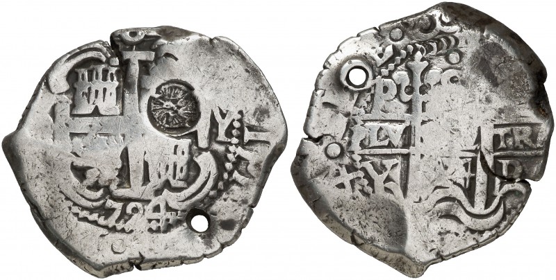 1724. (Kr. 97.1). 27,18 g. Resello de Guatemala (De Mey 717) sobre 8 reales de P...