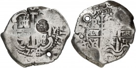1724. (Kr. 97.1). 27,18 g. Resello de Guatemala (De Mey 717) sobre 8 reales de Potosí Y 1724 de Felipe V realizado en 1839. Perforación. BC+