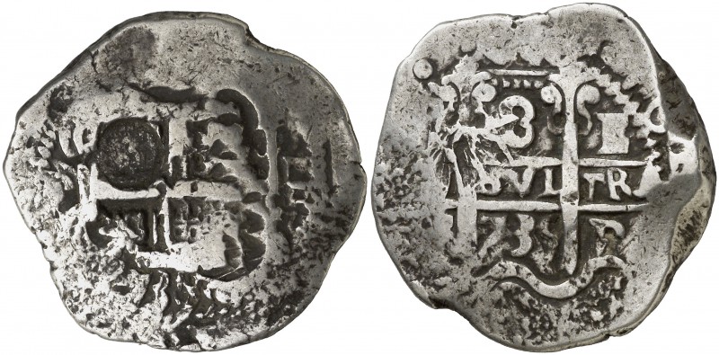 1735. 26,08 g. Resello de Guatemala poco visible sobre 8 reales de Potosí E de F...
