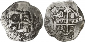 1735. 26,08 g. Resello de Guatemala poco visible sobre 8 reales de Potosí E de Felipe V. MBC-.
