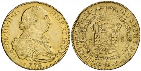 1778. Carlos III. Guatemala. P. 8 escudos. (Cal. 5) (Cal.Onza 669). 27 g. Golpecitos en canto. Bonito color. Muy rara. EBC-.