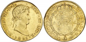 1811. Fernando VII. Guatemala. M. 8 escudos. (Cal. 10) (Cal.Onza 1208). 27 g. Leves marquitas. Precioso color. Rarísima. EBC-.