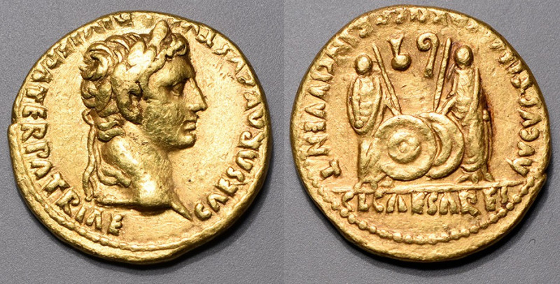 AUGUSTE (27 avt.JC-14 après). Aureus (7,95 g) Lyon (2 avt. JC-14 après JC).
A/ C...