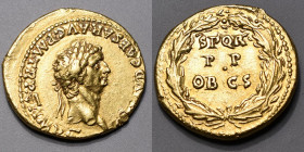 CLAUDE 1er (41-54) Aureus (7,85 Grs) Rome et Lyon 49-50 A/TI.CLAVD.CAESAR AVG. P.M.TR.P.VI.IMP.XI. Sa tête laurée à droite. R/ SPQR/P.P/OBCS au centre...