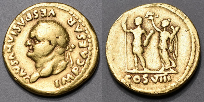 VESPASIEN (69-79). Aureus (7,04 g) Rome 77-78.
A/ IMP.VESPASIANVS AVG. Sa tête l...
