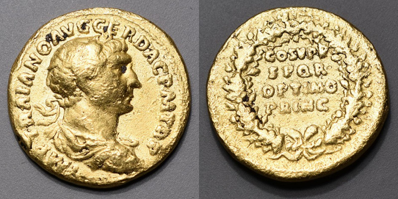 TRAJAN (98-117) Aureus (7,04g) Rome 103-111. A/ IMP.TRAIANO AVG.GER.DAC.P.M.TR.P...