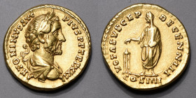 ANTONIN LE PIEUX (138-161). Aureus (7,29 g.) Rome 158-159. A/ ANTONINVS AVG .PIVS P.P.TRP.XXII. Sa tête laurée à droite. R/ VOTA SVSCEP.DECENN.III.Ant...