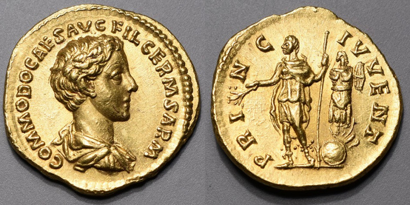 COMMODE Cesar (166-177 ). Aureus (7,26 g.) Rome 175-176 A/MM.COMMODO.CAES.AVG.FI...