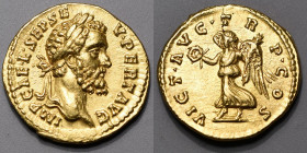 SEPTIME SEVERE (193-211) Aureus (7,33g.) Rome et Emese 193-194 A/IMP.CAE.L.SEPT.SEV.PERT.AVG.Sa tête laurée à droite.
R/ VICT.AVG.TR.P.COS. Victoire ...