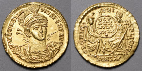 CONSTANCE II (337-361). Solidus (4,45g.) Arles (355-360) A/ FL IVL CONSTAN-TIVS PERP AVG Son buste de face. R/ GLORIA REI PVBLICAE Rome et Constantino...