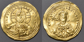 CONSTANTIN VIII (1025-1028). Histamenon Nomisma 4,40 g. A/ Buste du Christ de face.
R/ Buste de face de Constantin avec une longue barbe tenant le lab...