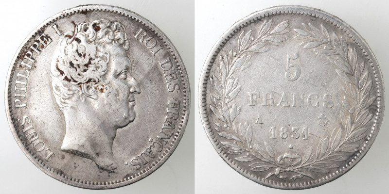 Monete Estere. Francia. Luigi Filippo I. 1830-1848. 5 Franchi 1831 A. Parigi. Ag...