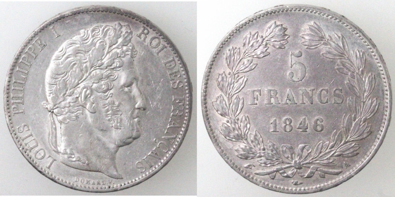 Monete Estere. Francia. Luigi Filippo I. 1830-1848. 5 Franchi 1846 A Parigi. Ag....