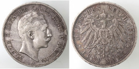 Monete Estere. Germania/Prussia. Guglielmo II. 1888-1918. 5 Marchi 1898 A. Ag. KM# 523. Peso gr. 27,70. qBB-BB. (D.0622)