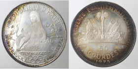 Monete Estere. Haiti. 50 Gourdes 1975. Ag. KM# 113.1. Peso 16,75 gr. Diametro 38 mm. Proof. Patina. (7521)