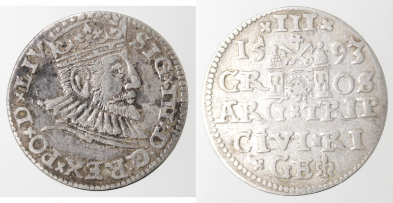 Monete Estere. Lituania. Sigismondo III. 1587-1632. 3 Groschen 1593. Riga. Ag. I...