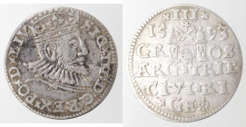 Monete Estere. Lituania. Sigismondo III. 1587-1632. 3 Groschen 1593. Riga. Ag. Iger R.93.1c. Peso gr. 2,39. Diametro mm. 21,50. BB+. (0922)