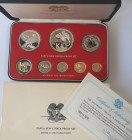 Monete Estere. Papua Nuova Guinea. Serie divisionale 1976. 8 Valori nominali con 2 pezzi in Argento. Proof. In confezione originale e certificato in a...
