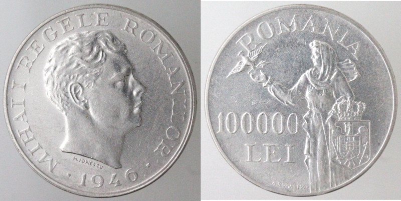Monete Estere. Romania. Michai I. 1940-1947. 100.000 Lei 1946. Ag. Km. 71. Peso ...