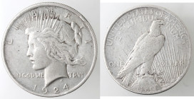 Monete Estere. USA. Dollaro 1924 Peace. Philadelfia. Ag. Peso gr. 26,73. BB+. (3421)