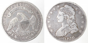 Monete Estere. USA. Mezzo Dollaro 1836 Busto con cappello. Philadelfia. Ag. Peso gr. 13,28. qBB. Colpi al bordo.
