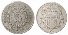 Monete Estere. USA. 5 Centesimi 1867 con raggi. Ni. Peso gr. 5,00. BB.