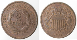 Monete Estere. USA. 2 Centesimi 1864 Motto grande. Ae. Peso gr. 6,28. SPL/qFDC.