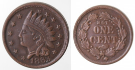 Monete Estere. USA. Guerra Civile. Not One Cent 1863. Ae. Peso gr. 4,58. FDC.