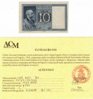 Cartamoneta. Regno. Vittorio Emanuele III. 10 Lire Impero. DM 1939 XVIII. Gig. BS18C. qFDS. Increspatura, impurità. Perizia Ardimento. (2122)