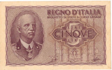 Cartamoneta. Regno. Vittorio Emanuele III. 5 Lire Impero 1944 XXII. Gig. BS13B. SUP. Spigoli arrotondati. (D.919)