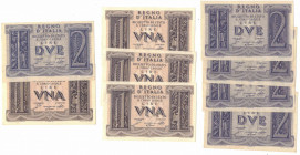 Cartamoneta. Regno. Vittorio Emanuele III. Lotto di 9 pezzi. 2 Lire Impero x 5 e Lira Impero x 4. Mediamente BB+. (0919)