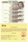 Cartamoneta. Repubblica Italiana. Lotto di 4 Banconote da 100000 lire Caravaggio 1° tipo consecutive. DM 1990. BI84D. Mediamente qSPL/SPL. Pieghe cent...