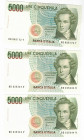 Cartamoneta. Repubblica Italiana. Lotto di 3 Pezzi. Consecutivi. 5.000 Lire Bellini. D.M. 1996. Gig. BI69D. Mediamente qFDS/FDS. (D.1821)