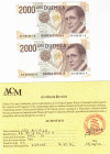Cartamoneta. Repubblica Italiana. Lotto di 2 Banconote da 2000 lire Marconi consecutive. Serie XB sostitutive. 1992. Gig. BI60Ba. FDS. Ottime Conserva...
