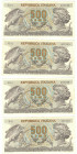 Cartamoneta. Repubblica Italiana. Lotto di 4 Pezzi consecutivi. 500 Lire Aretusa. DM 23/02/1970. Gig. BS 25D. Mediamente SPL. (D.3921)