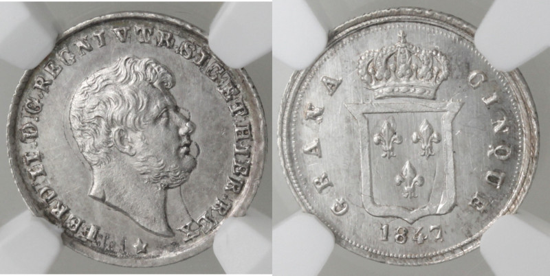 Zecche Italiane. Napoli. Ferdinando II. 1830-1859. 5 Grana 1838. 1847. 7 su 6. A...