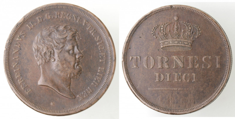 Zecche Italiane. Napoli. Ferdinando II. 1830-1859. 10 Tornesi senza data. Ae. Ma...