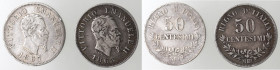 Casa Savoia. Vittorio Emanuele II. 1861-1878. Lotto di 2 pezzi. 50 Centesimi 1863 Milano Valore e 50 Centesimi 1867 Napoli Valore (NC). Ag. Mediamente...