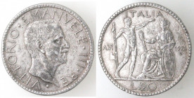 Casa Savoia. Vittorio Emanuele III. 1900-1943. 20 Lire Littore 1928. Falso d'epoca. Metallo Bianco. Peso 11,21 gr. MB+. (D. 1920)