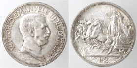 Casa Savoia. Vittorio Emanuele III. 1900-1943. 2 Lire 1915 Quadriga Briosa. Ag. Gig. 102. Peso gr. 10,00. qFDC. (7321)