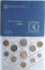 Repubblica Italiana. Serie Divisionale 1980. 10 valori con 500 Lire e medaglia. Ag. Gig. S5. FDC. Confezione originale della Zecca. (6821)