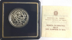Repubblica Italiana. 500 Lire. Olimpiadi di Seul 1988. Ag. Gig. 434P. Proof. In confezione della zecca e certificato di garanzia.