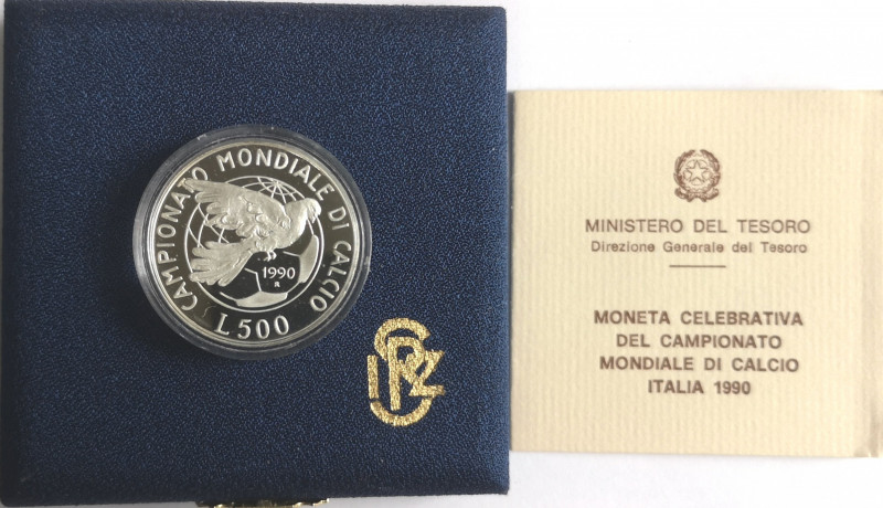 Repubblica Italiana. 500 lire Italia 90 1990. Ag. Gig. 441P. Proof. In cofanetto...