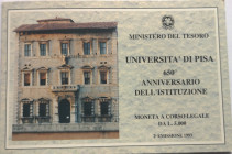 Repubblica Italiana. 5000 Lire. 650 esimo anniversario istituzione universita' di Pisa 1993. Ag. Gig. 460. FDC. In confezione della zecca.