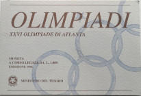 Repubblica Italiana. 1000 Lire. Olimpiade di Atlanta 1996. Ag. Gig. 470. FDC. In confezione della zecca.
