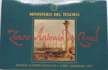 Repubblica Italiana. 5000 Lire 1997. 300° Anniversario della nascita di Canaletto. Ag. Gig. 473. FDC. In confezione della zecca.
