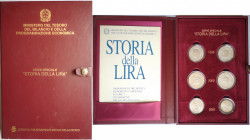 Repubblica Italiana. Storia della Lira. 1999. Cofanetto completo con 6 monete in Ag. FDC. Senza Scatolino Esterno. (D.0122)